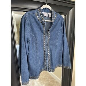 VTG KEREN hart Embellished Denim Zip Up Shacket Size XL (141)‎